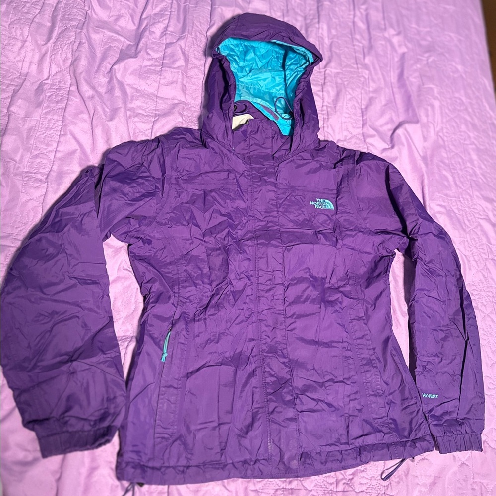 The North Face Purple Hooded Jacket with Blue Lining